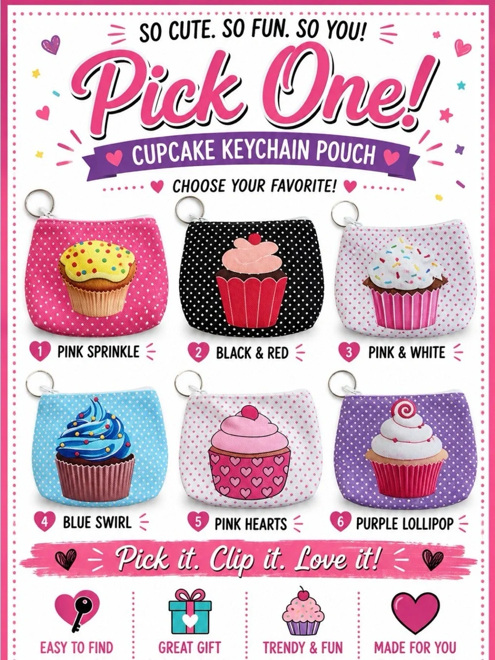 Cupcake Keychain Pouch - Pick One 🧁